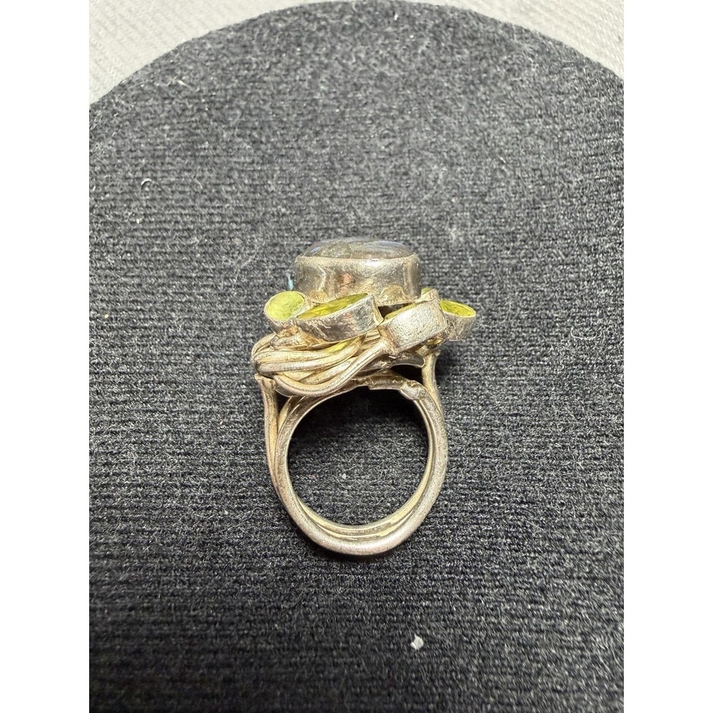 Large Labradorite Peridot Sterling Silver Statement Ring Size‎ 8 - Picture 2 of 6